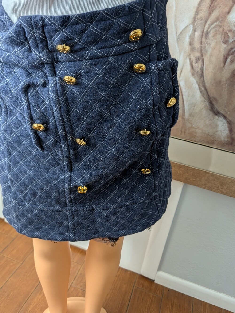 Marc Jacobs Quilted Navy Button-Accent Women's Skirt Size S